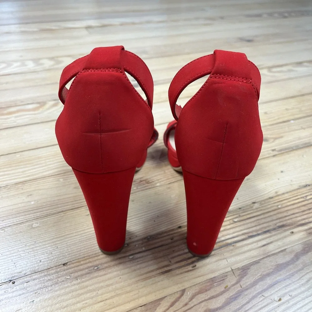 Dream Pairs Red Faux Suede Platform Block Heel Sandals Ankle Strap Size 8 4inch